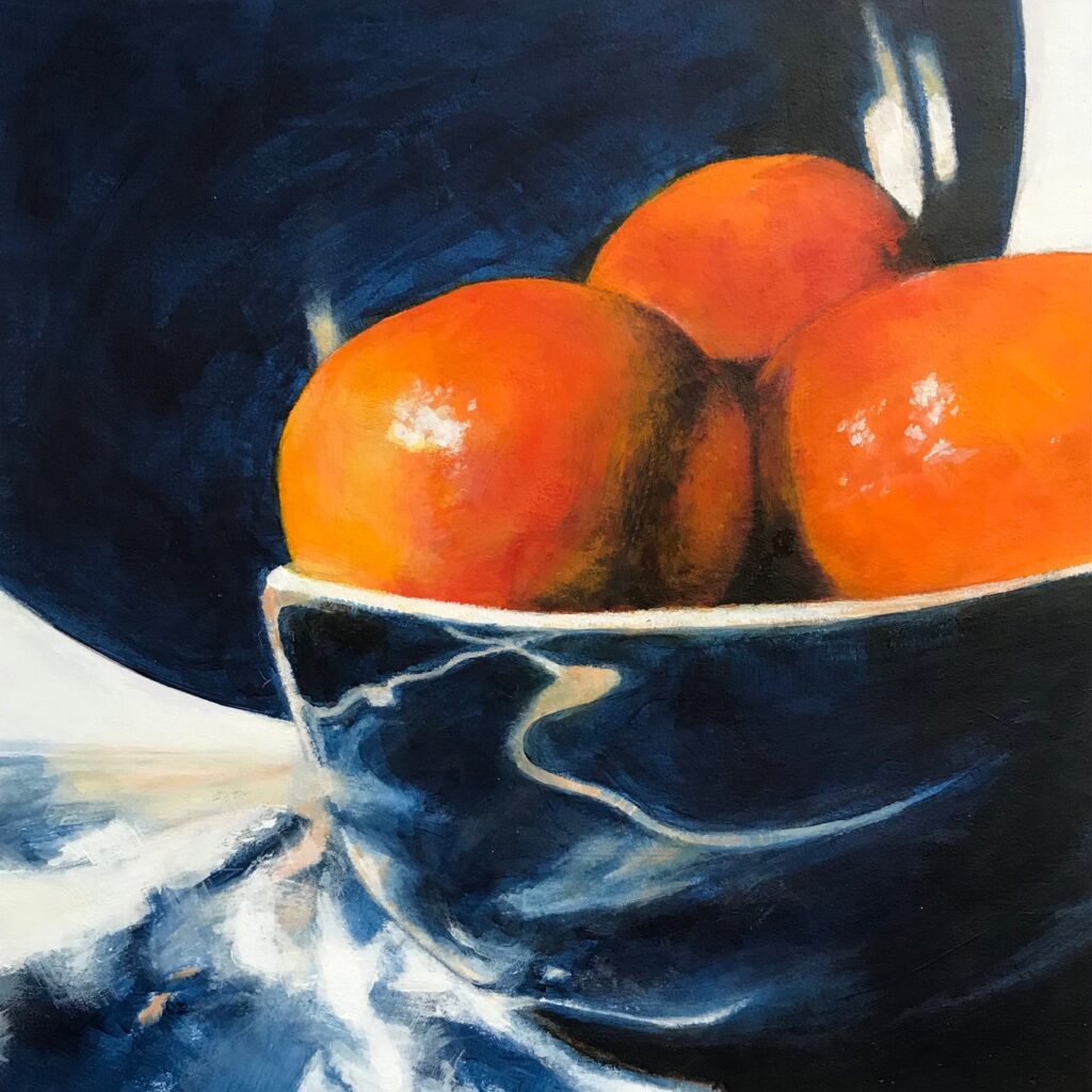 Blue bowl with Clementines by Chris Lewis