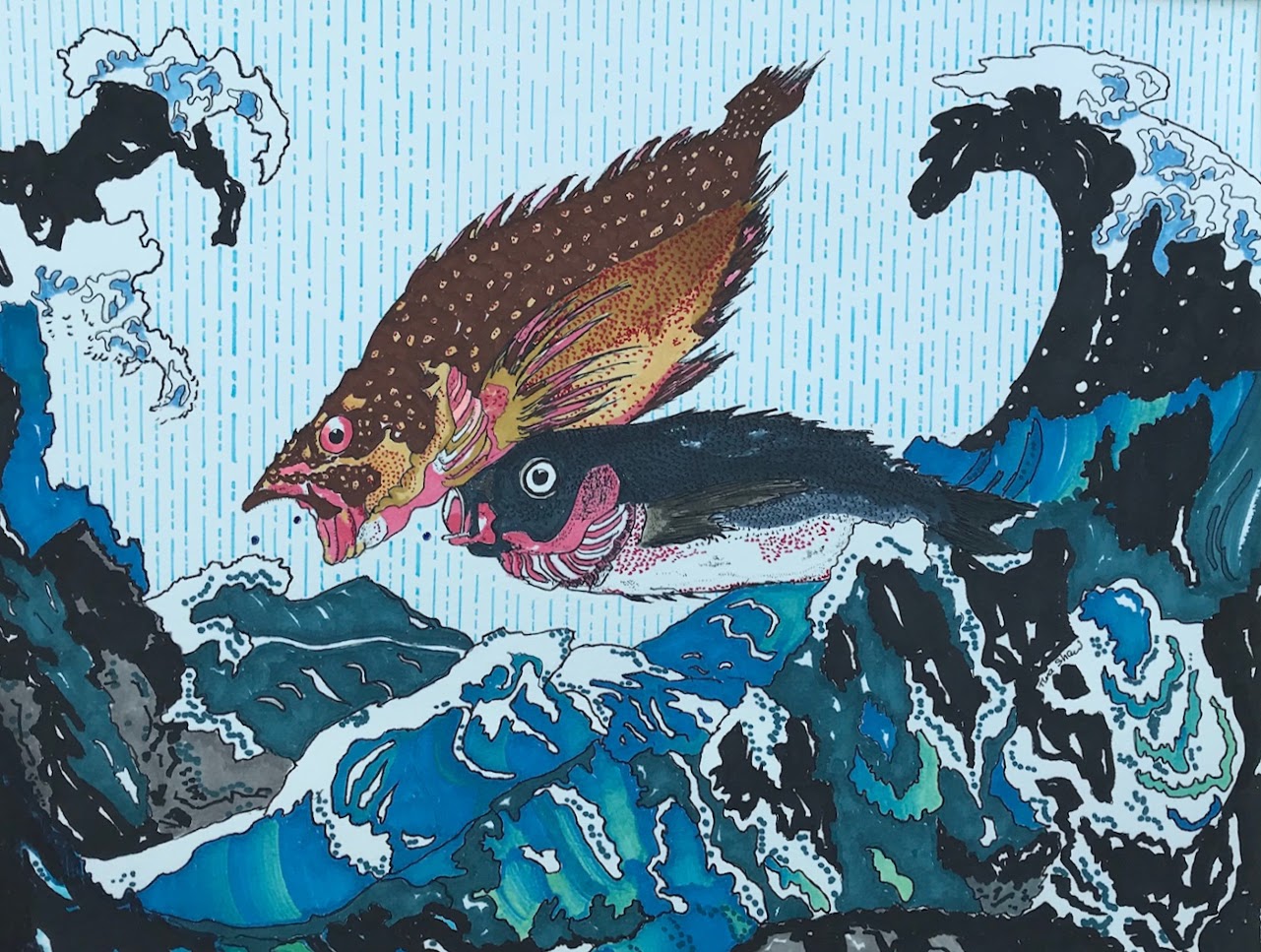 Adaptation of Hiroshige's Scorpion and Isaki fish by Tina Shaw