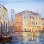 a watercolour painting of the grand canal in Venice