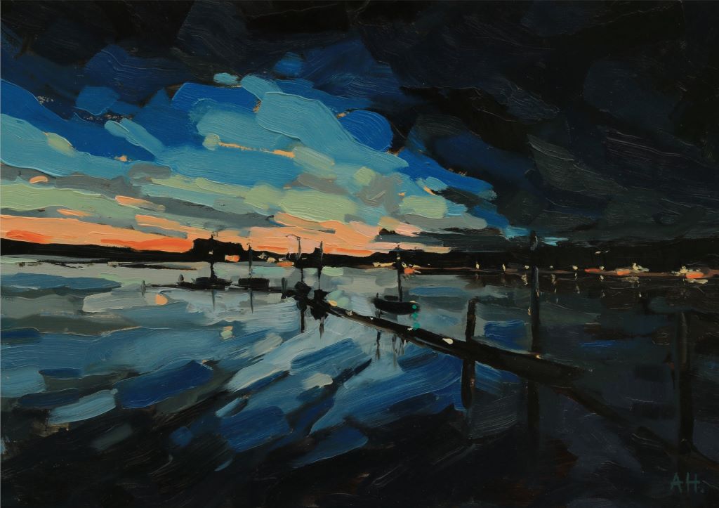 abstract painting of Port Solent at sunset